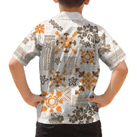 Hawaii Tapa Tribal Family Matching Short Sleeve Bodycon Dress and Hawaiian Shirt With Hawaiian Quilt Pattern Gold LT9 - Polynesian Pride