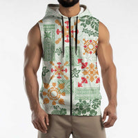 Hawaii Tapa Tribal Sleeveless Zip Hoodie With Hawaiian Quilt Pattern Green - Polynesian Pride