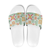Hawaii Tapa Tribal Slide Sandals With Hawaiian Quilt Pattern Green - Polynesian Pride