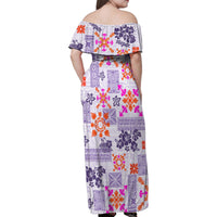Hawaii Tapa Tribal Family Matching Off Shoulder Maxi Dress and Hawaiian Shirt With Hawaiian Quilt Pattern Violet LT9 - Polynesian Pride