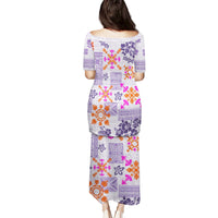 Hawaii Tapa Tribal Puletasi With Hawaiian Quilt Pattern Violet LT9 - Polynesian Pride