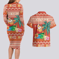 Hawaii Mele Kalikimaka Couples Matching Long Sleeve Bodycon Dress and Hawaiian Shirt Surfing Santa Funny Christmas LT9 - Polynesian Pride