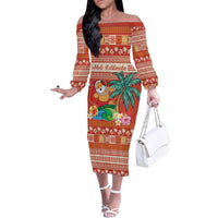 Hawaii Mele Kalikimaka Family Matching Off The Shoulder Long Sleeve Dress and Hawaiian Shirt Surfing Santa Funny Christmas LT9 Mom's Dress Red - Polynesian Pride