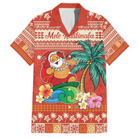 Hawaii Mele Kalikimaka Family Matching Short Sleeve Bodycon Dress and Hawaiian Shirt Surfing Santa Funny Christmas LT9 Dad's Shirt - Short Sleeve Red - Polynesian Pride