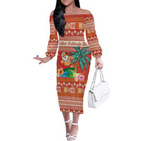 Hawaii Mele Kalikimaka Off The Shoulder Long Sleeve Dress Surfing Santa Funny Christmas