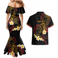 Personalised Papua New Guinea Sepik Couples Matching Mermaid Dress and Hawaiian Shirt Plumeria Floral Tribal Pattern LT9 - Polynesian Pride