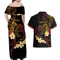 Personalised Papua New Guinea Sepik Couples Matching Off Shoulder Maxi Dress and Hawaiian Shirt Plumeria Floral Tribal Pattern LT9 - Polynesian Pride