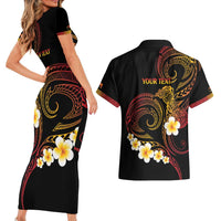 Personalised Papua New Guinea Sepik Couples Matching Short Sleeve Bodycon Dress and Hawaiian Shirt Plumeria Floral Tribal Pattern LT9 - Polynesian Pride