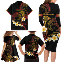 Personalised Papua New Guinea Sepik Family Matching Long Sleeve Bodycon Dress and Hawaiian Shirt Plumeria Floral Tribal Pattern LT9 - Polynesian Pride