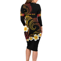 Personalised Papua New Guinea Sepik Family Matching Long Sleeve Bodycon Dress and Hawaiian Shirt Plumeria Floral Tribal Pattern LT9 - Polynesian Pride