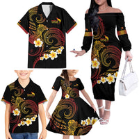 Personalised Papua New Guinea Sepik Family Matching Off The Shoulder Long Sleeve Dress and Hawaiian Shirt Plumeria Floral Tribal Pattern LT9 - Polynesian Pride