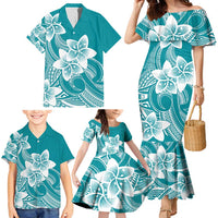 Polynesian Plumeria Flowers Tribal Family Matching Mermaid Dress and Hawaiian Shirt Pacific Tattoo Teal Style LT9 - Polynesian Pride