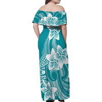 Polynesian Plumeria Flowers Tribal Family Matching Off Shoulder Maxi Dress and Hawaiian Shirt Pacific Tattoo Teal Style LT9 - Polynesian Pride