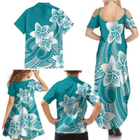 Polynesian Plumeria Flowers Tribal Family Matching Summer Maxi Dress and Hawaiian Shirt Pacific Tattoo Teal Style LT9 - Polynesian Pride