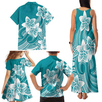 Polynesian Plumeria Flowers Tribal Family Matching Tank Maxi Dress and Hawaiian Shirt Pacific Tattoo Teal Style LT9 - Polynesian Pride