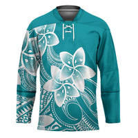 Polynesian Plumeria Flowers Tribal Hockey Jersey Pacific Tattoo Teal Style - Polynesian Pride