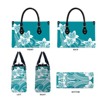 Polynesian Plumeria Flowers Tribal Leather Bag Pacific Tattoo Teal Style - Polynesian Pride