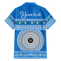 Personalised Fiji Marau Na Kerisimasi Family Matching Tank Maxi Dress and Hawaiian Shirt Merry Christmas Tapa Pattern Blue Style LT9 - Polynesian Pride