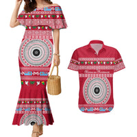 Personalised Fiji Marau Na Kerisimasi Couples Matching Mermaid Dress and Hawaiian Shirt Merry Christmas Tapa Pattern Red Style LT9 Red - Polynesian Pride