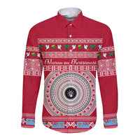 Personalised Fiji Marau Na Kerisimasi Long Sleeve Button Shirt Merry Christmas Tapa Pattern Red Style LT9 Unisex Red - Polynesian Pride