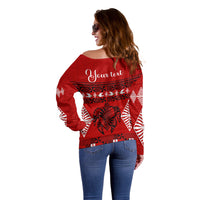Personalised Tonga Kilisimasi Fiefia Off Shoulder Sweater Merry Christmas with Turtle Ngatu Pattern LT9 - Polynesian Pride