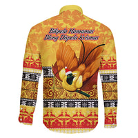 PNG Hamamas Krismas Family Matching Off Shoulder Long Sleeve Dress and Hawaiian Shirt Papua New Guinea Bird Of Paradise Merry Christmas Gold Style LT9 - Polynesian Pride