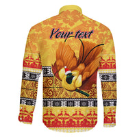 Personalised PNG Hamamas Krismas Family Matching Off Shoulder Short Dress and Hawaiian Shirt Papua New Guinea Bird Of Paradise Merry Christmas Gold Style LT9 - Polynesian Pride