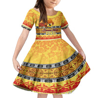 Personalised PNG Hamamas Krismas Kid Short Sleeve Dress Papua New Guinea Bird Of Paradise Merry Christmas Gold Style LT9 KID Gold - Polynesian Pride