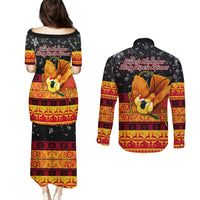 PNG Hamamas Krismas Couples Matching Puletasi Dress and Long Sleeve Button Shirt Papua New Guinea Bird Of Paradise Merry Christmas Black Style LT9 - Polynesian Pride