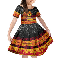 PNG Hamamas Krismas Family Matching Summer Maxi Dress and Hawaiian Shirt Papua New Guinea Bird Of Paradise Merry Christmas Black Style LT9 Daughter's Dress Black - Polynesian Pride