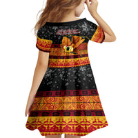 PNG Hamamas Krismas Kid Short Sleeve Dress Papua New Guinea Bird Of Paradise Merry Christmas Black Style LT9 - Polynesian Pride
