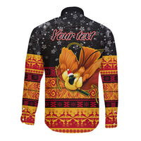 Personalised PNG Hamamas Krismas Long Sleeve Button Shirt Papua New Guinea Bird Of Paradise Merry Christmas Black Style LT9 - Polynesian Pride