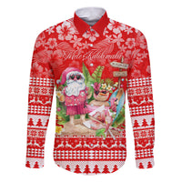 Personalised Hawaii Mele Kalikimaka Family Matching Puletasi Dress and Hawaiian Shirt Santa Beach Merry Christmas LT9 Dad's Shirt - Long Sleeve Red - Polynesian Pride