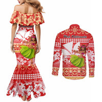 Hawaii Mele Kalikimaka Couples Matching Mermaid Dress and Long Sleeve Button Shirt Santa Claus and Hula Dancing Merry Christmas LT9 - Polynesian Pride