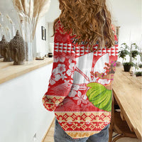 Hawaii Mele Kalikimaka Women Casual Shirt Santa Claus and Hula Dancing Merry Christmas LT9 - Polynesian Pride