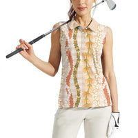 Hawaiian Ohia Lehua Lei Women Sleeveless Polo Shirt Plaid Palaka Ahiehie Pattern - Polynesian Pride