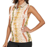 Hawaiian Ohia Lehua Lei Women Sleeveless Polo Shirt Plaid Palaka Ahiehie Pattern - Polynesian Pride