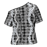 Hawaiian Ohia Lehua Lei Cross Shoulder Shirt Plaid Palaka Eleele Pattern - Polynesian Pride