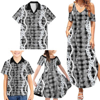 Hawaiian Ohia Lehua Lei Family Matching Summer Maxi Dress and Hawaiian Shirt Plaid Palaka Eleele Pattern - Polynesian Pride