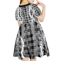 Hawaiian Ohia Lehua Lei Kid Short Sleeve Dress Plaid Palaka Eleele Pattern - Polynesian Pride