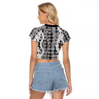 Hawaiian Ohia Lehua Lei Raglan Cropped T Shirt Plaid Palaka Eleele Pattern - Polynesian Pride