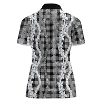 Hawaiian Ohia Lehua Lei Women Polo Shirt Plaid Palaka Eleele Pattern - Polynesian Pride