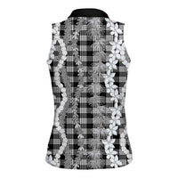 Hawaiian Ohia Lehua Lei Women Sleeveless Polo Shirt Plaid Palaka Eleele Pattern LT9 - Polynesian Pride