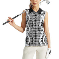 Hawaiian Ohia Lehua Lei Women Sleeveless Polo Shirt Plaid Palaka Eleele Pattern LT9 - Polynesian Pride