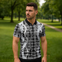 Hawaiian Ohia Lehua Lei Zipper Polo Shirt Plaid Palaka Eleele Pattern - Polynesian Pride