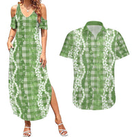 Hawaiian Ohia Lehua Lei Couples Matching Summer Maxi Dress and Hawaiian Shirt Plaid Palaka Omaomao Pattern - Polynesian Pride