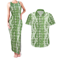 Hawaiian Ohia Lehua Lei Couples Matching Tank Maxi Dress and Hawaiian Shirt Plaid Palaka Omaomao Pattern - Polynesian Pride