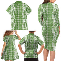 Hawaiian Ohia Lehua Lei Family Matching Long Sleeve Bodycon Dress and Hawaiian Shirt Plaid Palaka Omaomao Pattern LT9 - Polynesian Pride