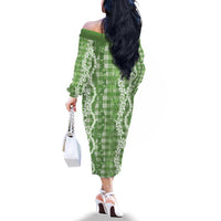 Hawaiian Ohia Lehua Lei Family Matching Off The Shoulder Long Sleeve Dress and Hawaiian Shirt Plaid Palaka Omaomao Pattern LT9 - Polynesian Pride