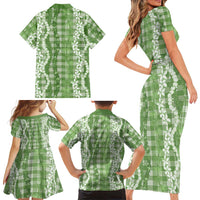 Hawaiian Ohia Lehua Lei Family Matching Short Sleeve Bodycon Dress and Hawaiian Shirt Plaid Palaka Omaomao Pattern LT9 - Polynesian Pride